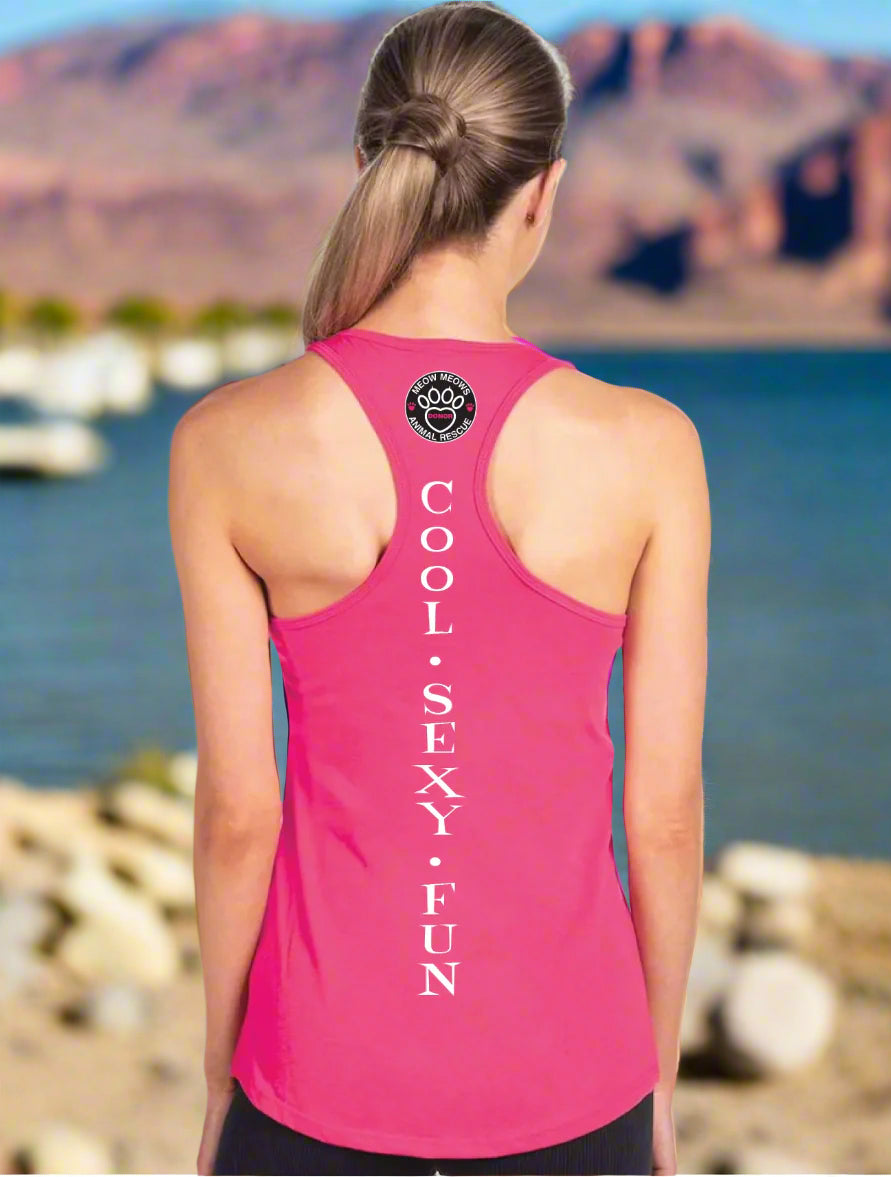 Corporate Pink with White Racerback Ladies Tank top