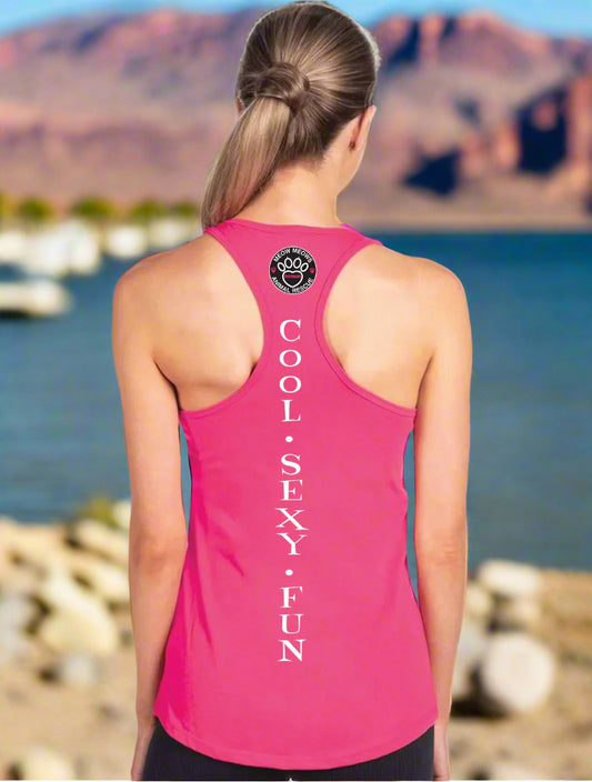 Corporate Pink with White Racerback Ladies Tank top