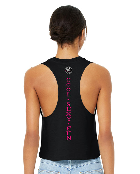 Meow For Me Black with Pink Racerback Cropped Tank