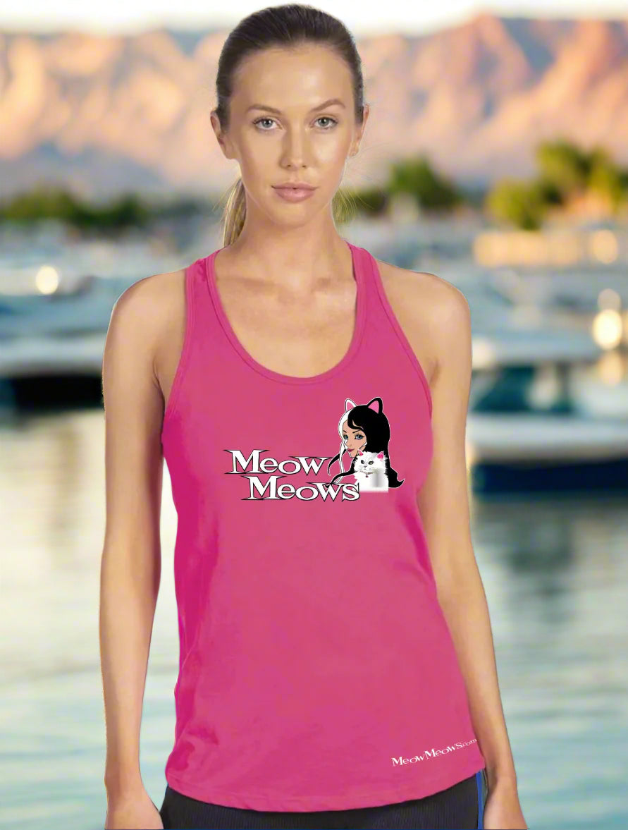 Corporate Pink with White Racerback Ladies Tank top
