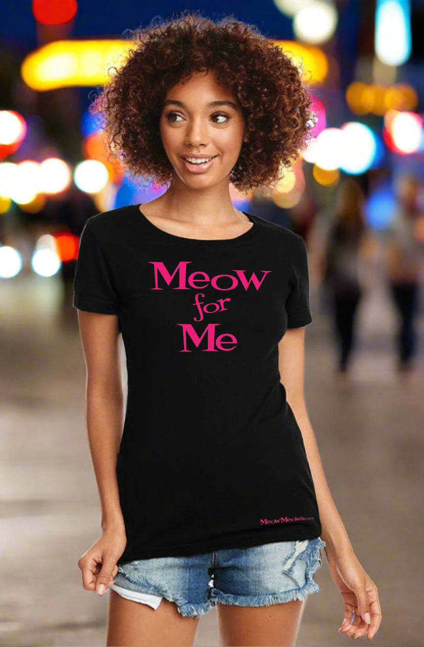 Meow For Me Black T-shirt with Pink logo