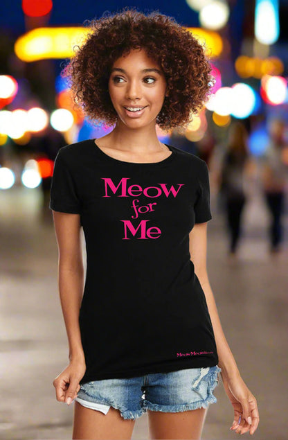 Meow For Me Black T-shirt with Pink logo