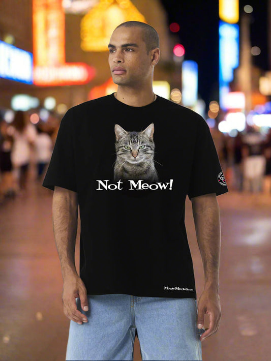Not Meow Black T-Shirt with Digital Print logo