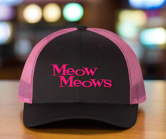Meow Meows Black/ Neon Pink Trucker Hat
